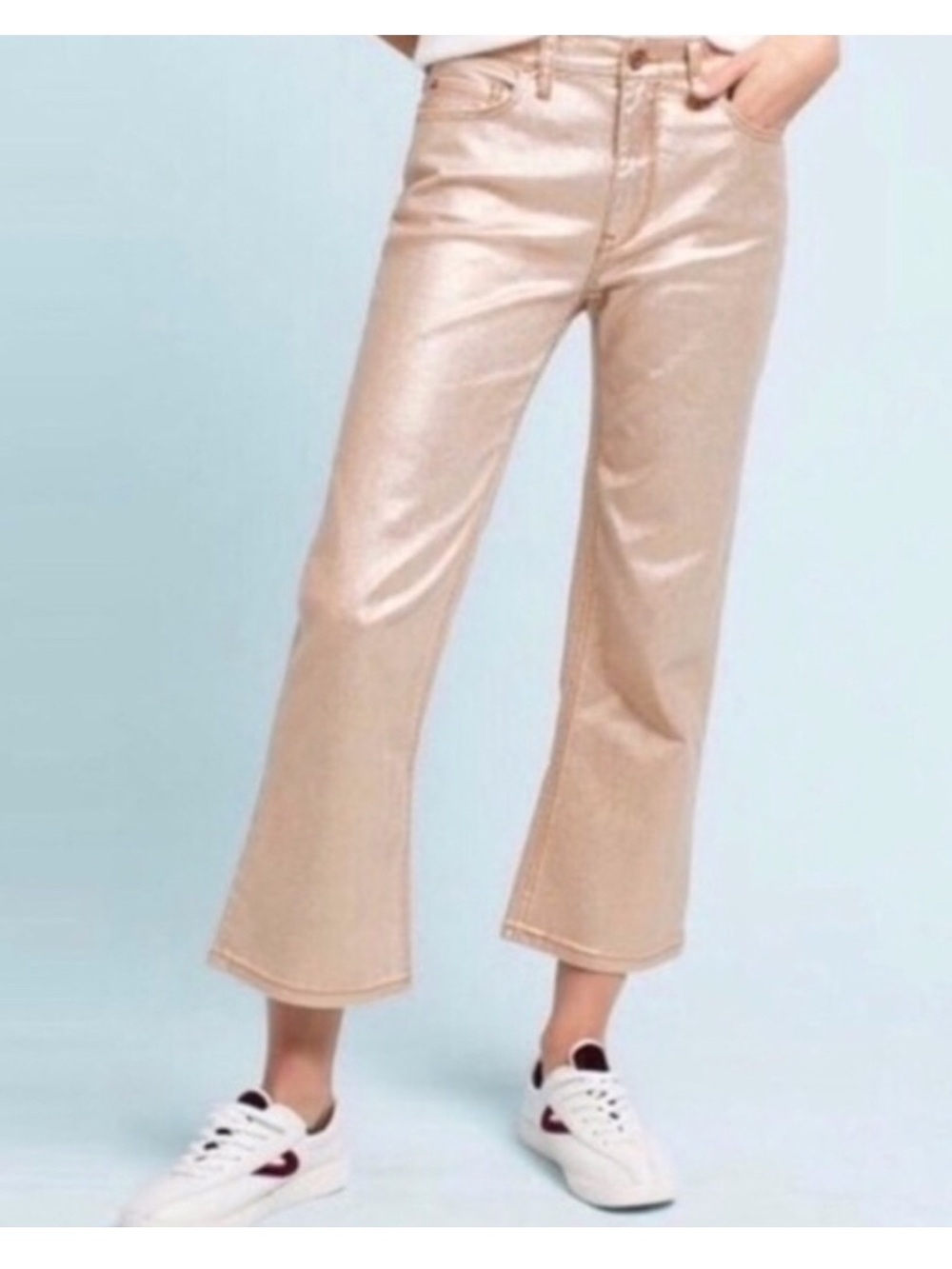 Pilcro X Anthropologie Metallic Rose Copper Cropped Flare Pants